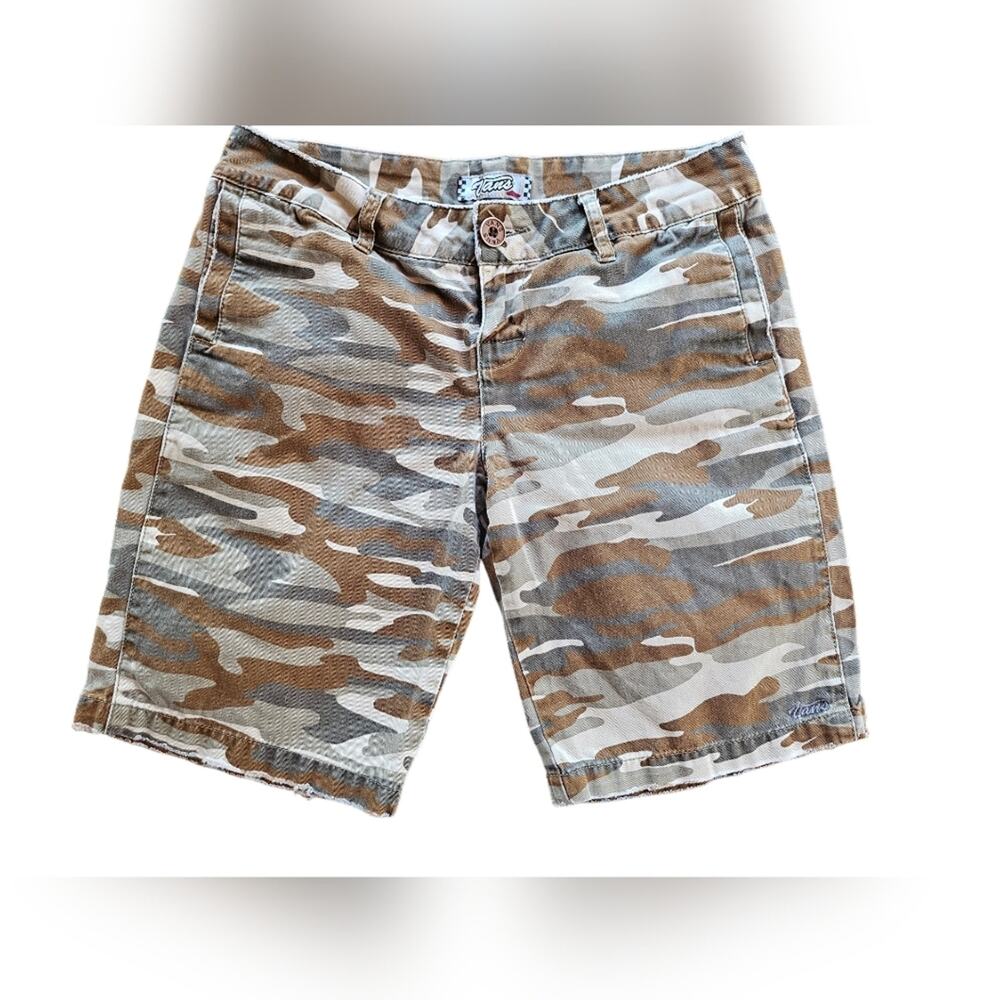 Vans Bermuda Shorts Women 9 Casual Camo Y2K 100% Cotton Low Rise Jorts Brown